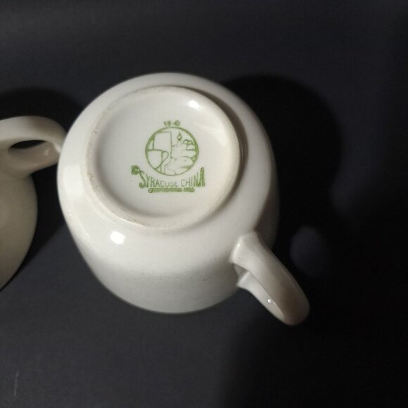 Syracuse China Mesa Grande Speckled Cream Mugs Brown Rim 3 5/8" Wide Set Of 2 - Picture 6 of 8